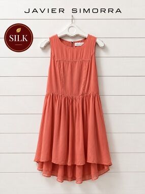 JAVIER SIMORRA Coral Silk Sleeveless Dress Size 2